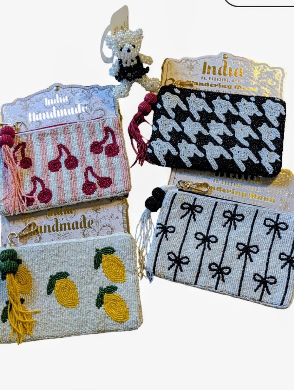 Wandering Moon Hand Beaded Zipper Bags 4pc Lot🎁FREE BEADED BEAR BAG CHARM!🎁